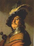 Rembrandt van rijn Bust of a man in a gorget and a feathered beret. Germany oil painting artist